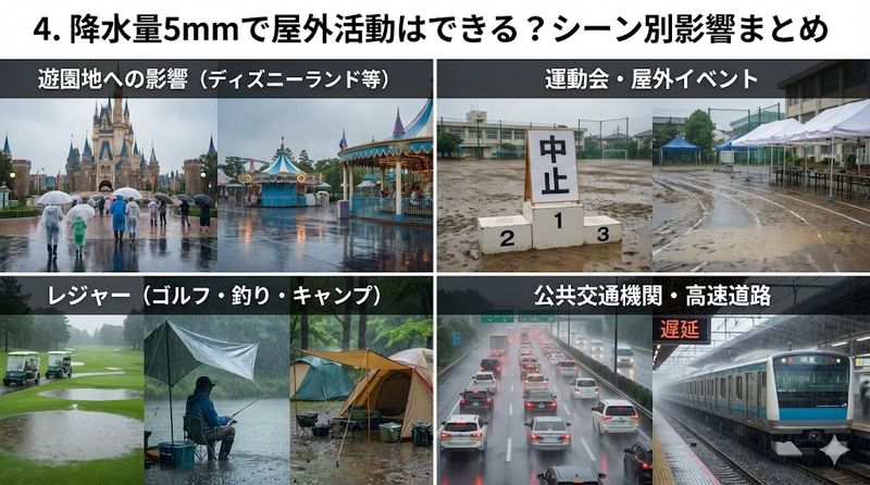 4.降水量5mmで屋外活動はできる?シーン別影響まとめ