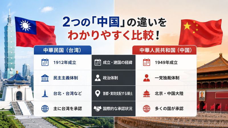 1.中華民国と中華人民共和国の違いを一覧表で比較