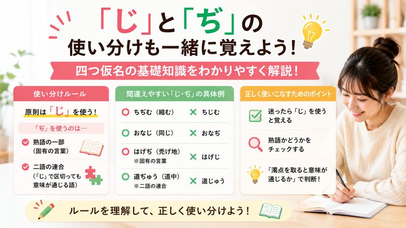 4.「じ」と「ぢ」の使い分けも一緒に覚えよう【四つ仮名の基礎知識】