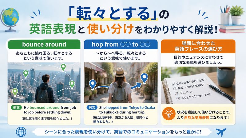 4.「転々とする」の英語表現と使い分け