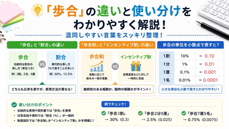 4.「歩合」に関する混同しやすい言葉と使い分け