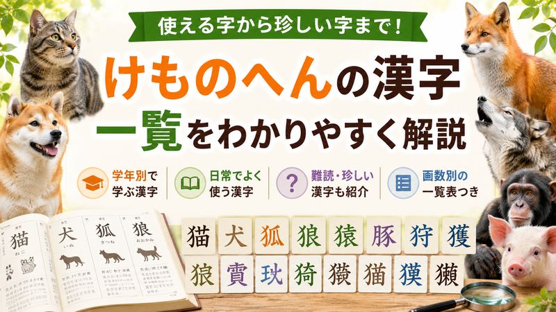 2. けものへんの漢字一覧:よく使う字から難読字まで