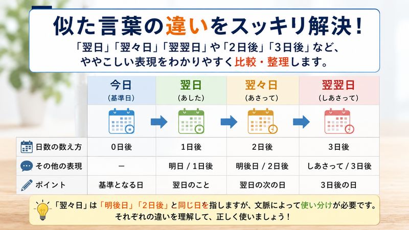 3.翌々日と間違えやすい似た言葉の比較